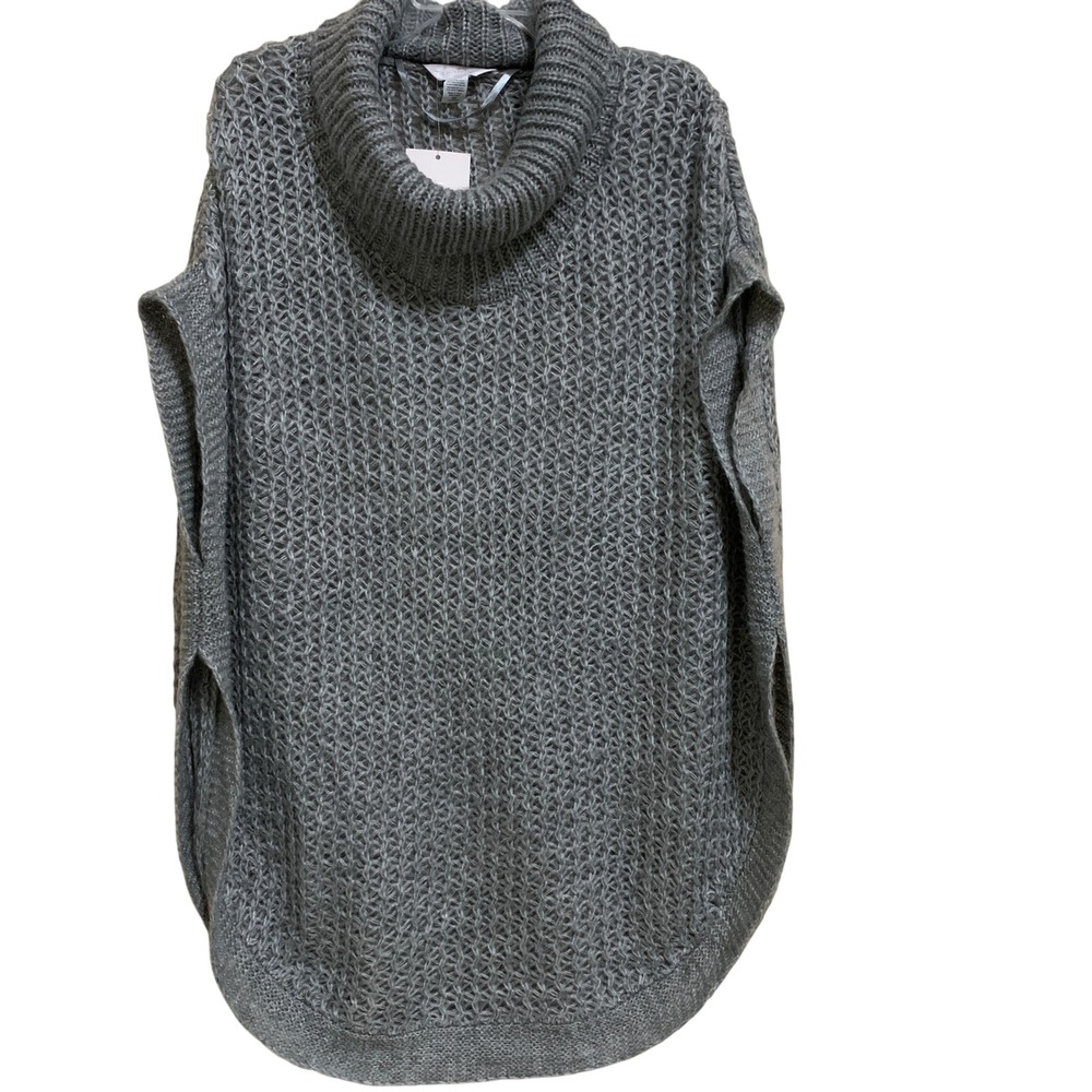 NWT LC Lauren Conrad Women's Cowl Neck Open Knit Poncho‎ Sweater Gray One Size